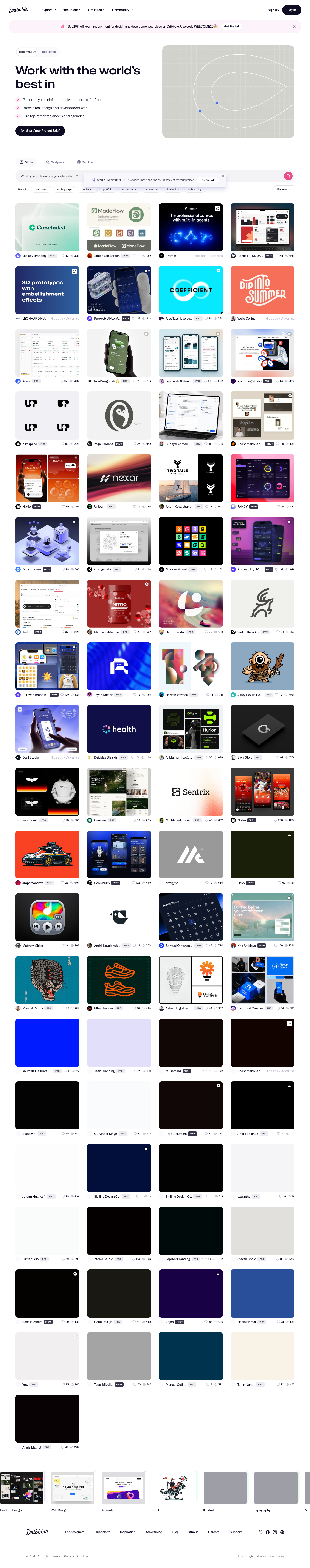 Dribbble - mobile full page