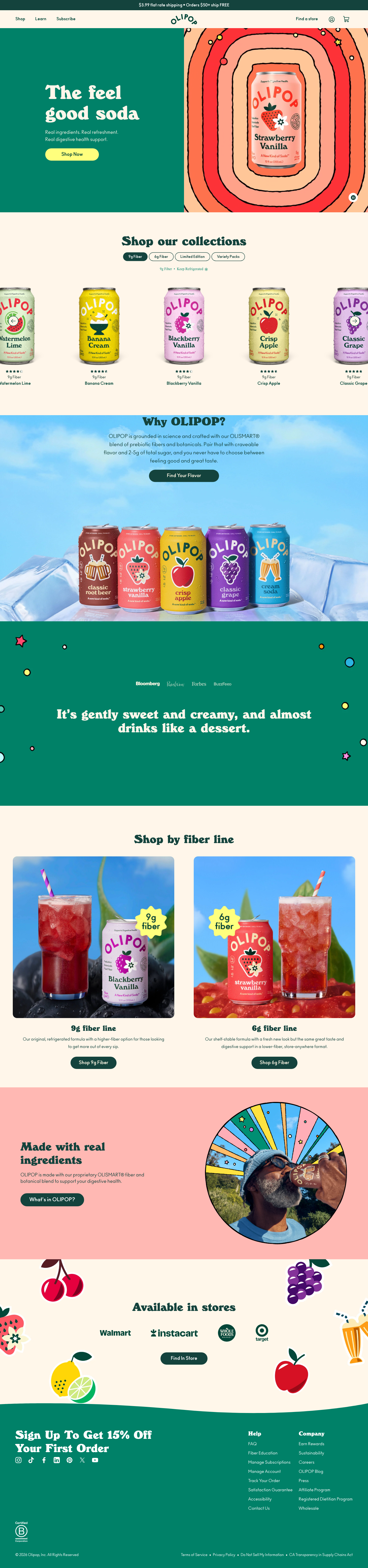 OLIPOP | Healthy Prebiotic Soda - full page scroll