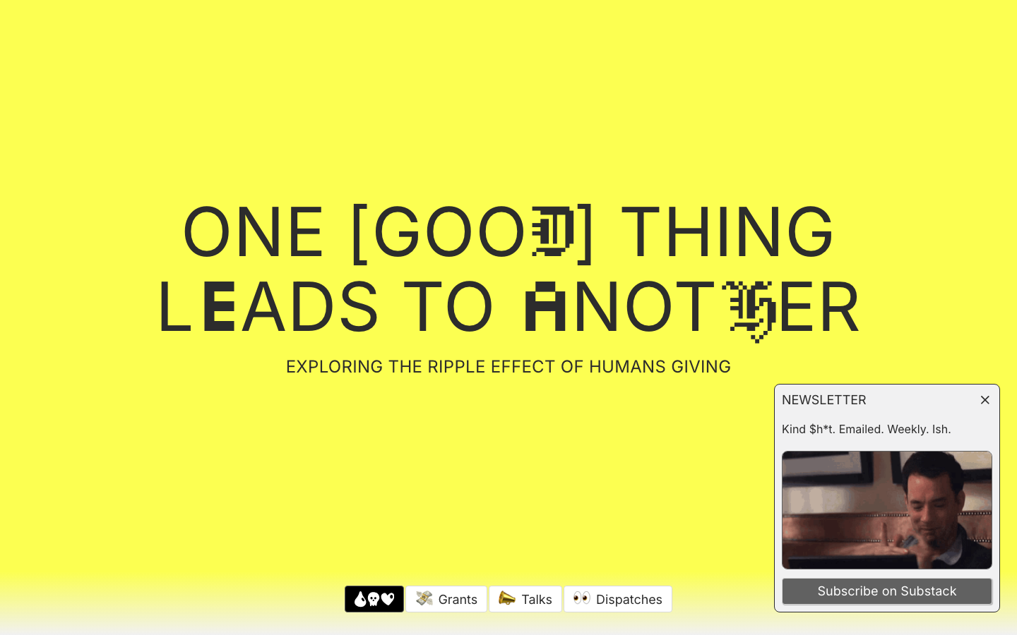 Drop Dead Generous | Global Generosity Experiment - A global experiment in generosity. $500,000 in $500 grants to 1,000 people worldwide. Exploring the ripple effect of humans giving.  ·  minimalism, editorial, non-profit, agency, hero-fullbleed, newsletter-signup