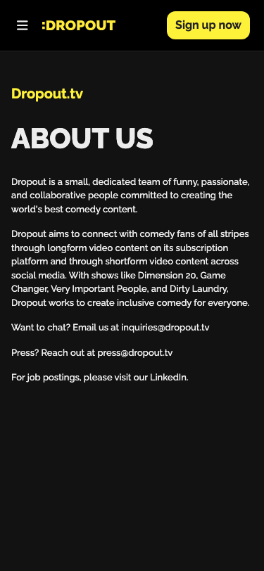 Dropout Tv — About - mobile