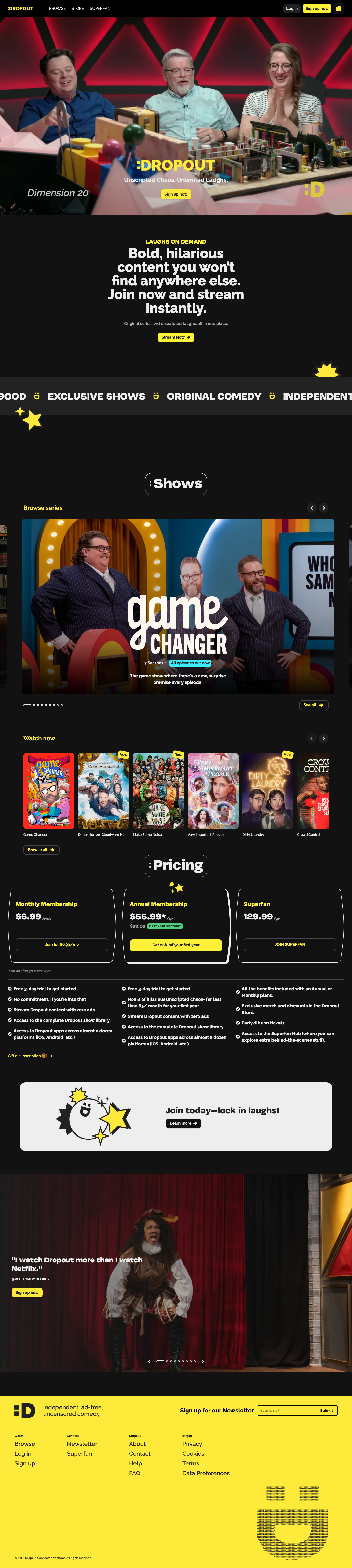 Dropout Tv — Sign up - full page scroll