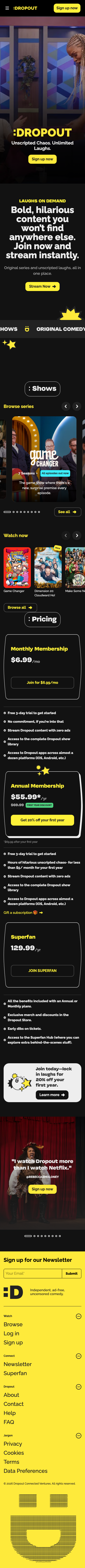 Dropout Tv — Sign up - mobile full page