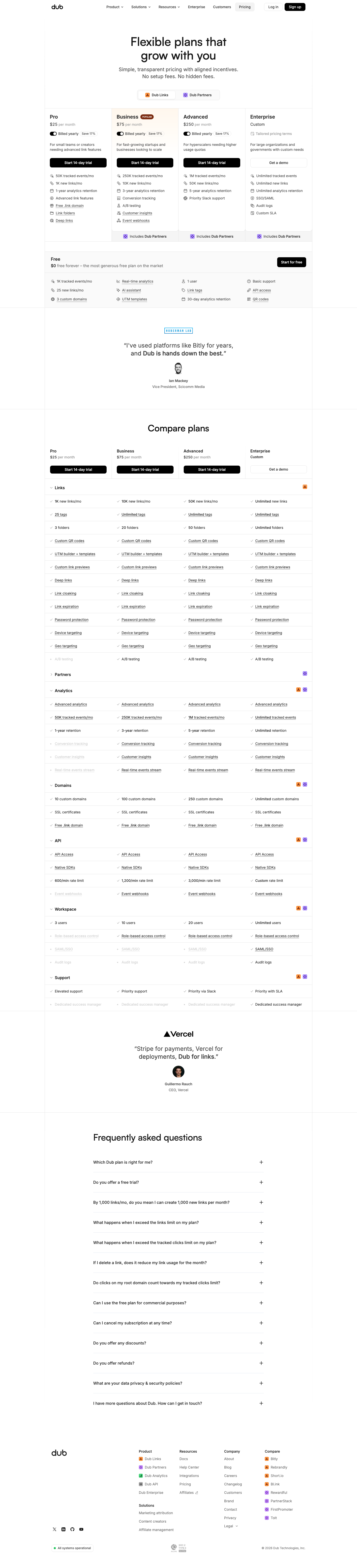 Dub — Pricing - full page scroll