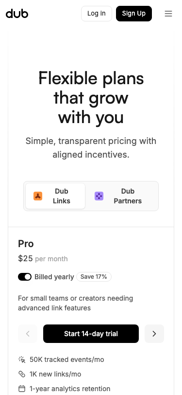 Dub — Pricing - mobile