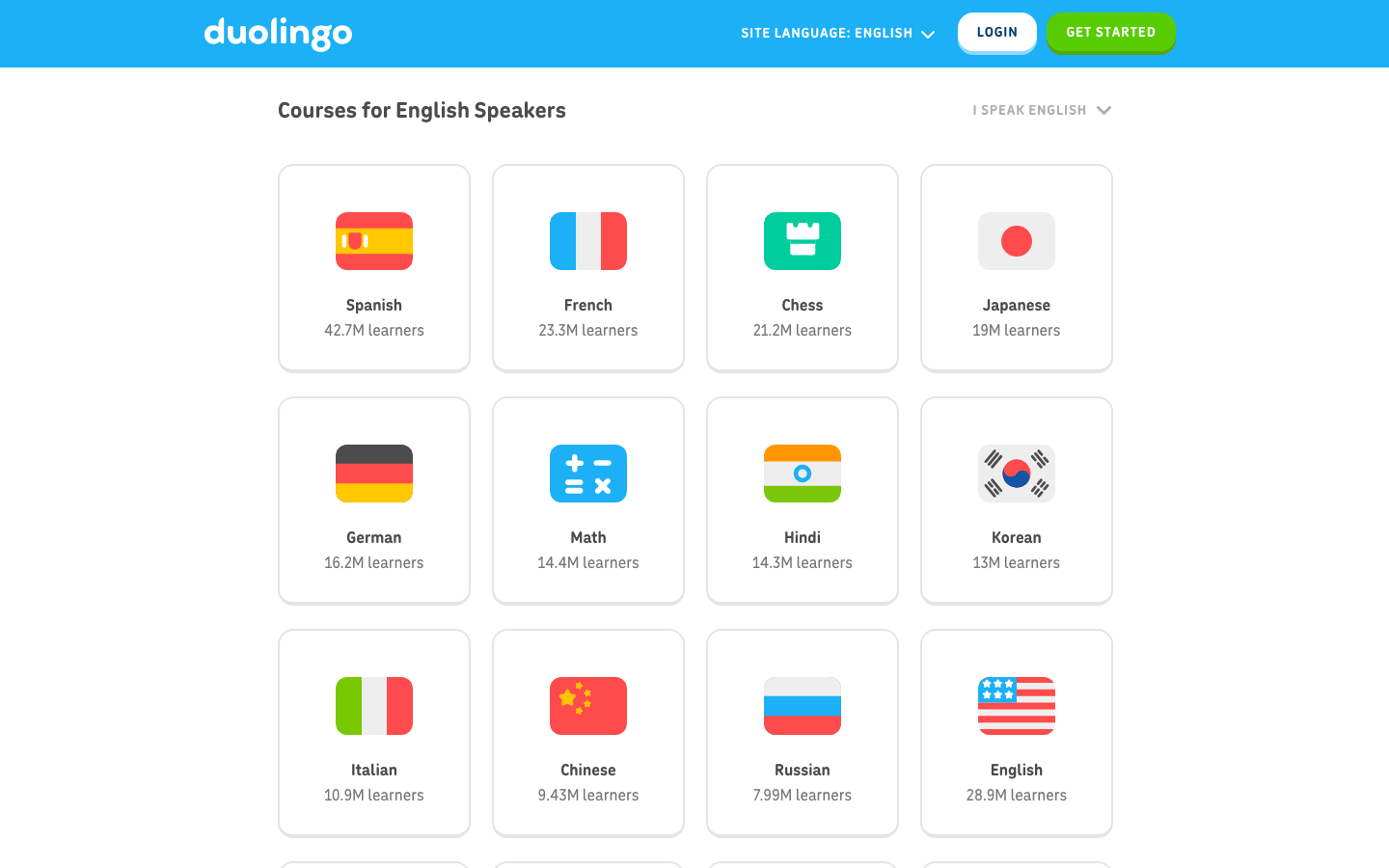 The layout uses a playful arrangement of illustrated characters and a clean, white background. The overall feel is light and inviting, prioritizing visual appeal and ease of navigation. · language learning, educational app, kids learning, colorful design, illustrated hero, playful interface, duolingo landing page, learn languages