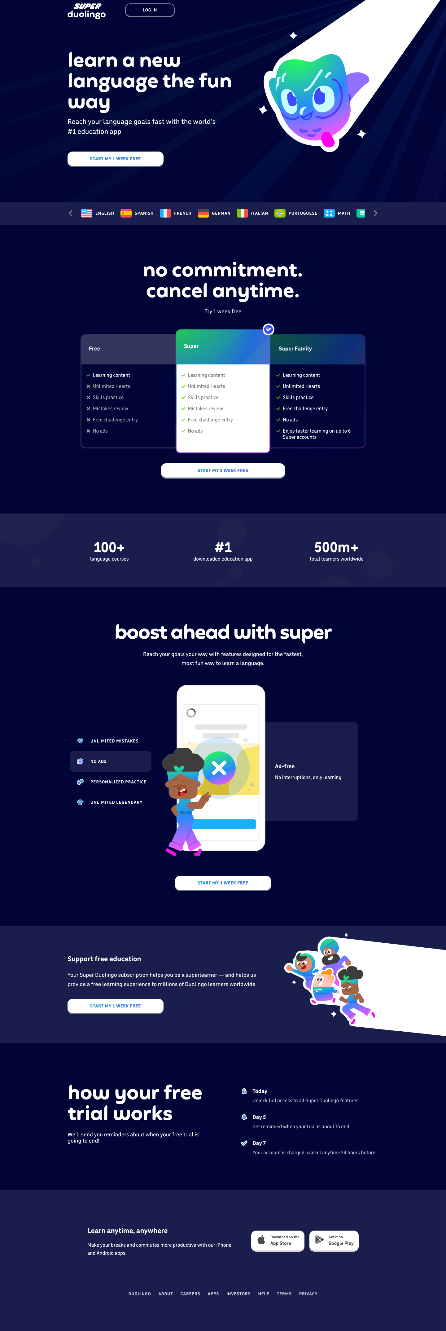 Duolingo - full page scroll
