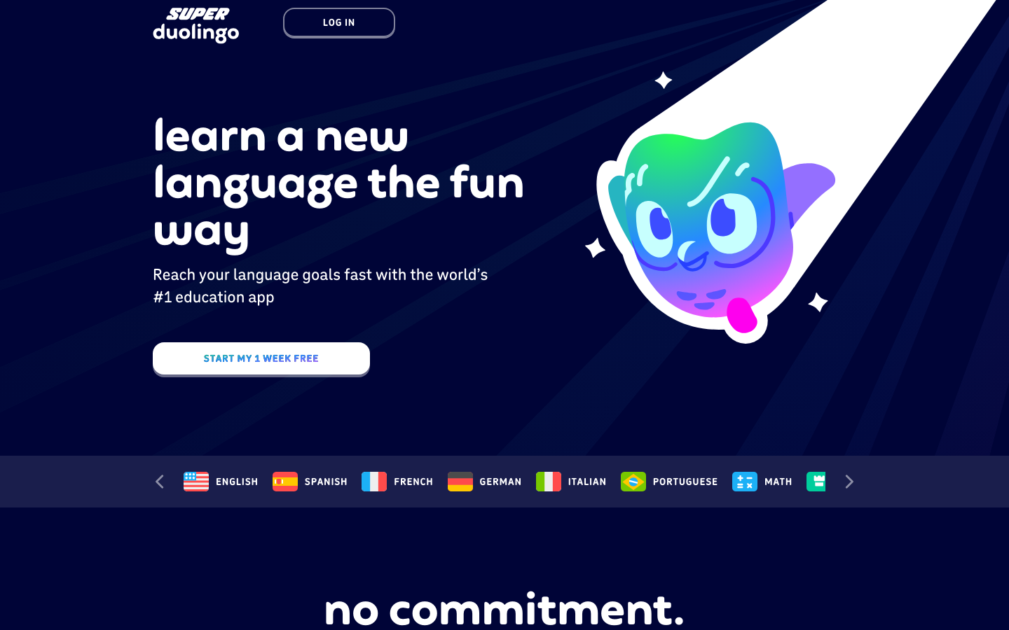 Duolingo - The layout uses a playful arrangement of illustrated characters and a clean, white background. The overall feel is light and inviting, prioritizing visual appeal and ease of navigation.  ·  language learning, educational app, kids learning, colorful design, illustrated hero, playful interface, duolingo landing page, learn languages
