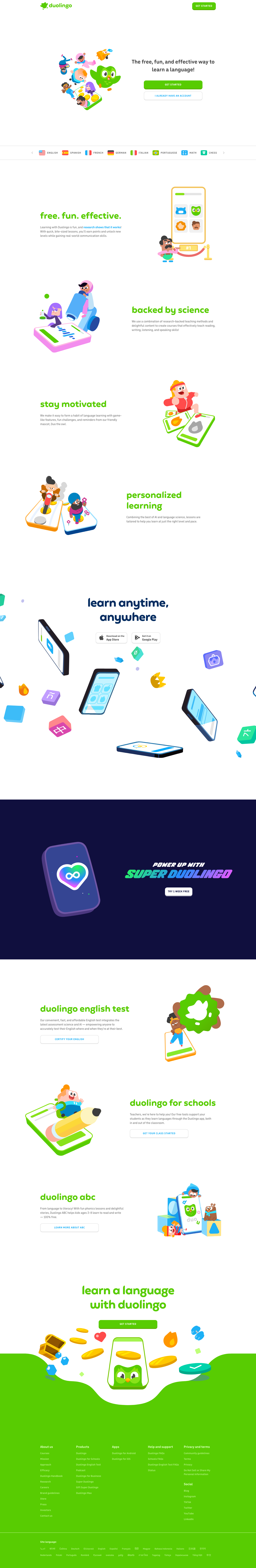 Duolingo - full page scroll