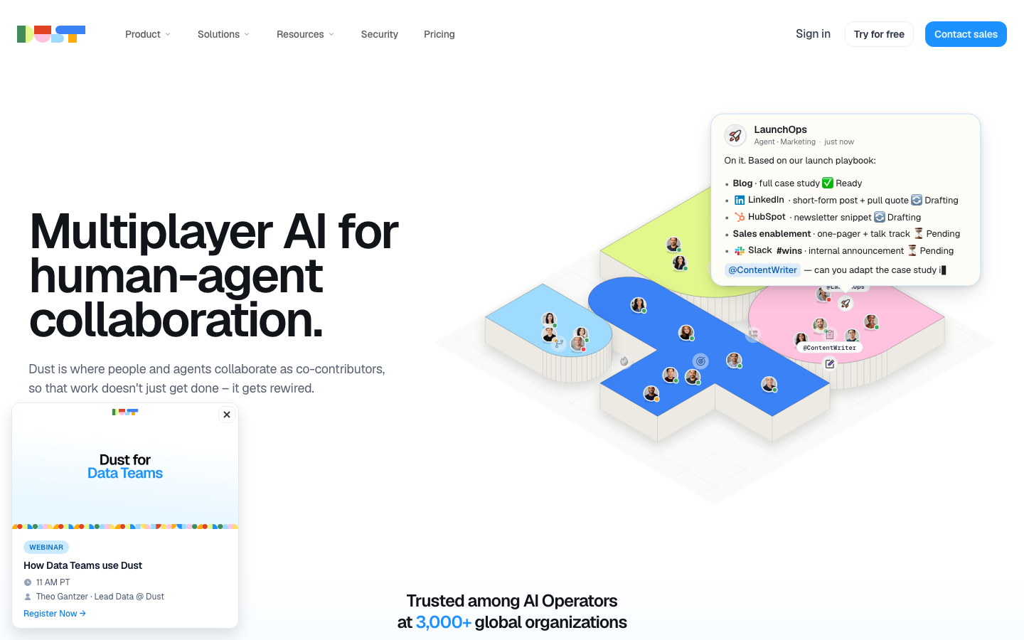 Dust Tt - The layout prioritizes clarity and functionality, using a grid system to present information in distinct, modular sections. The color palette is restrained, relying on muted tones and stark contrasts to emphasize the technical nature of the product.  ·  ai collaboration, developer tools, saas landing page, technical design, modular layout, minimalist ui, dark theme, workflow tools