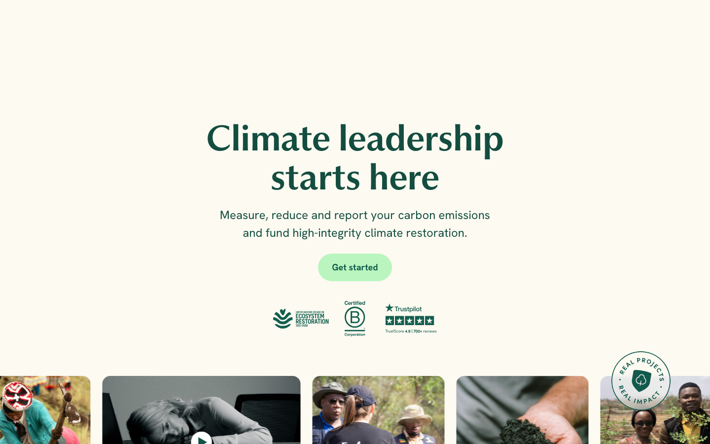Ecologi - The page uses a clean, airy layout with ample white space and soft, muted greens. Photography is integrated seamlessly, creating a sense of calm and connection to nature. Typography is understated, prioritizing readability and a sense of trustworthiness.  ·  climate action, sustainability, carbon emissions, environmental impact, eco-friendly, impact investing, green initiatives, climate solutions, environmental organization, ecologi