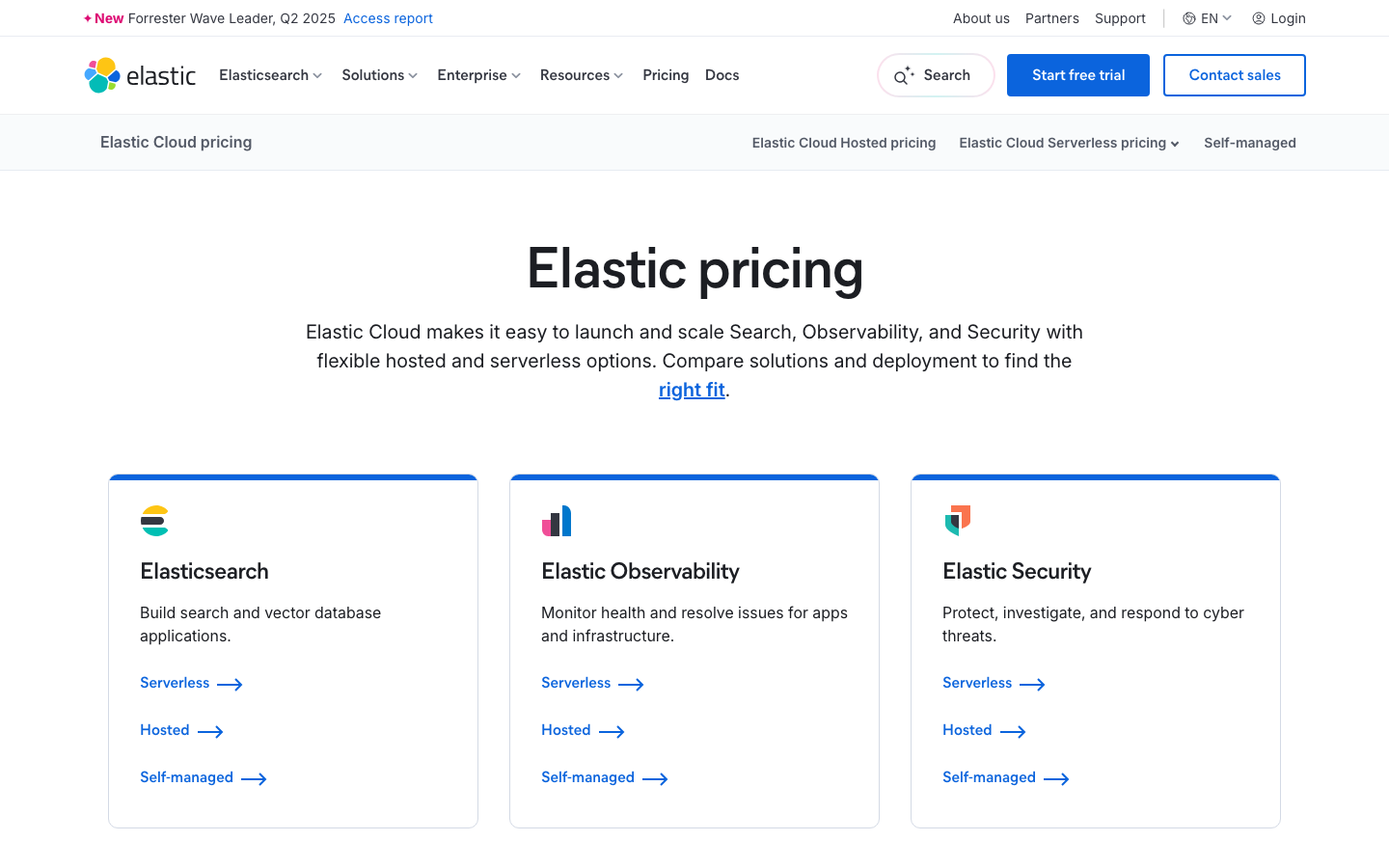 The page uses a clean, grid-based layout to showcase key product features with concise descriptions and strong visual emphasis on numbers and calls to action. The overall feel is efficient and data-driven.  ·  saas landing page, developer tools, ai platform, data analytics, search engine, elastic search, technology website