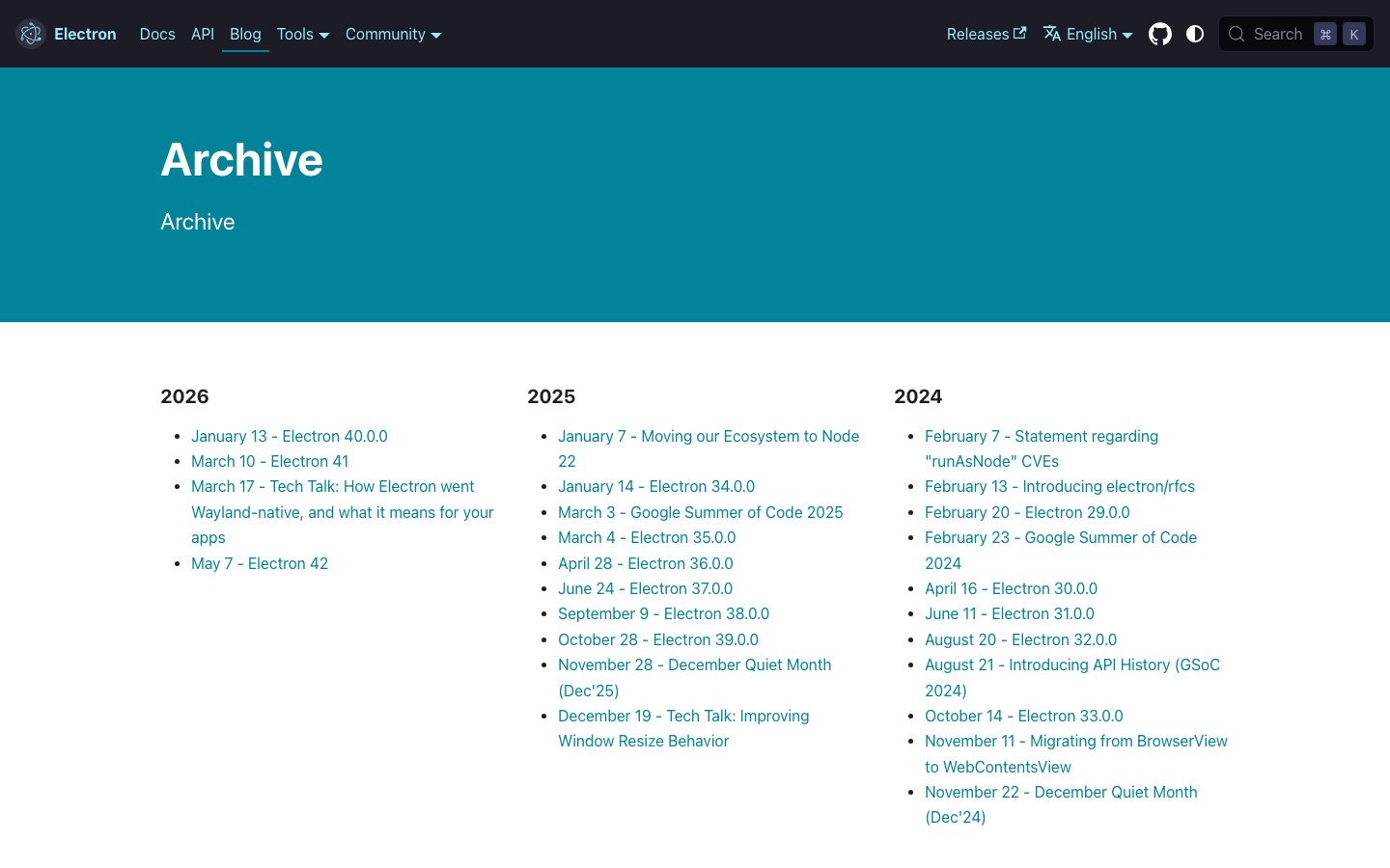 The layout utilizes a grid of distinct, equally sized blocks to present key features. Clean typography and ample negative space create a sense of clarity and technical precision. The overall feel is functional and straightforward. · electron js, developer tools, desktop apps, javascript framework, cross-platform, dark ui, technical website, minimalist design, feature blocks, saas tools