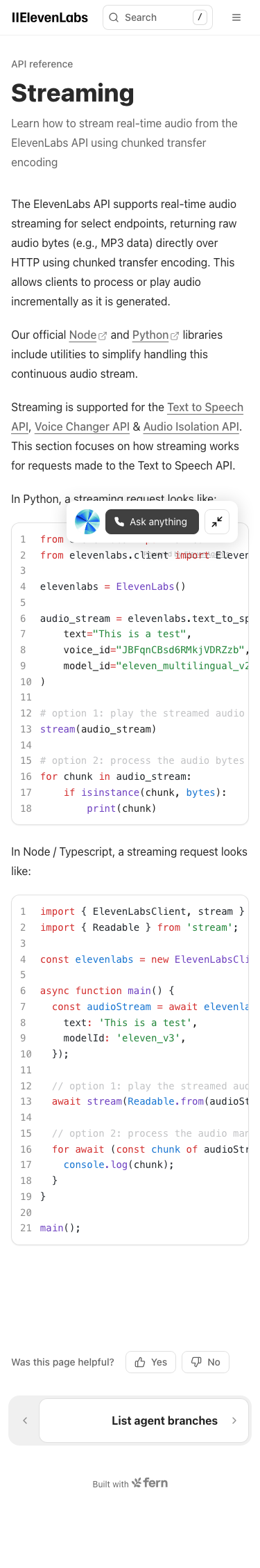 Elevenlabs — Docs - mobile full page