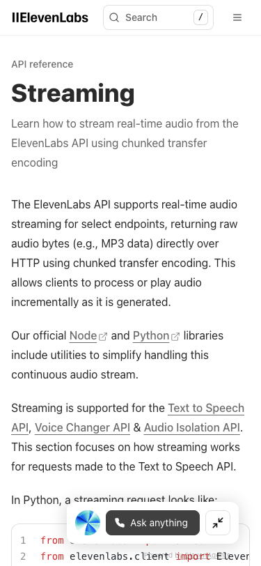 Elevenlabs — Docs - mobile