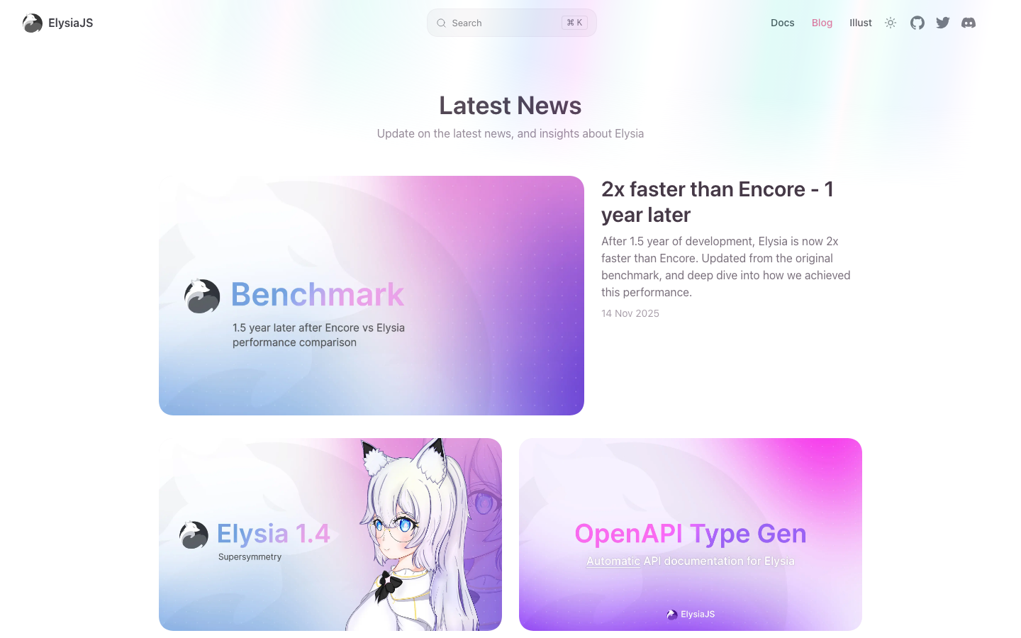 The design prioritizes a clean, airy feel with soft gradients and playful typography. The layout uses a sticky left pane for key features and a scroll-synced right pane to showcase related details, creating a dynamic user experience. · typescript framework, developer tools, saas design, modern web design, technical website, gradient background, sticky sidebar, feature showcase
