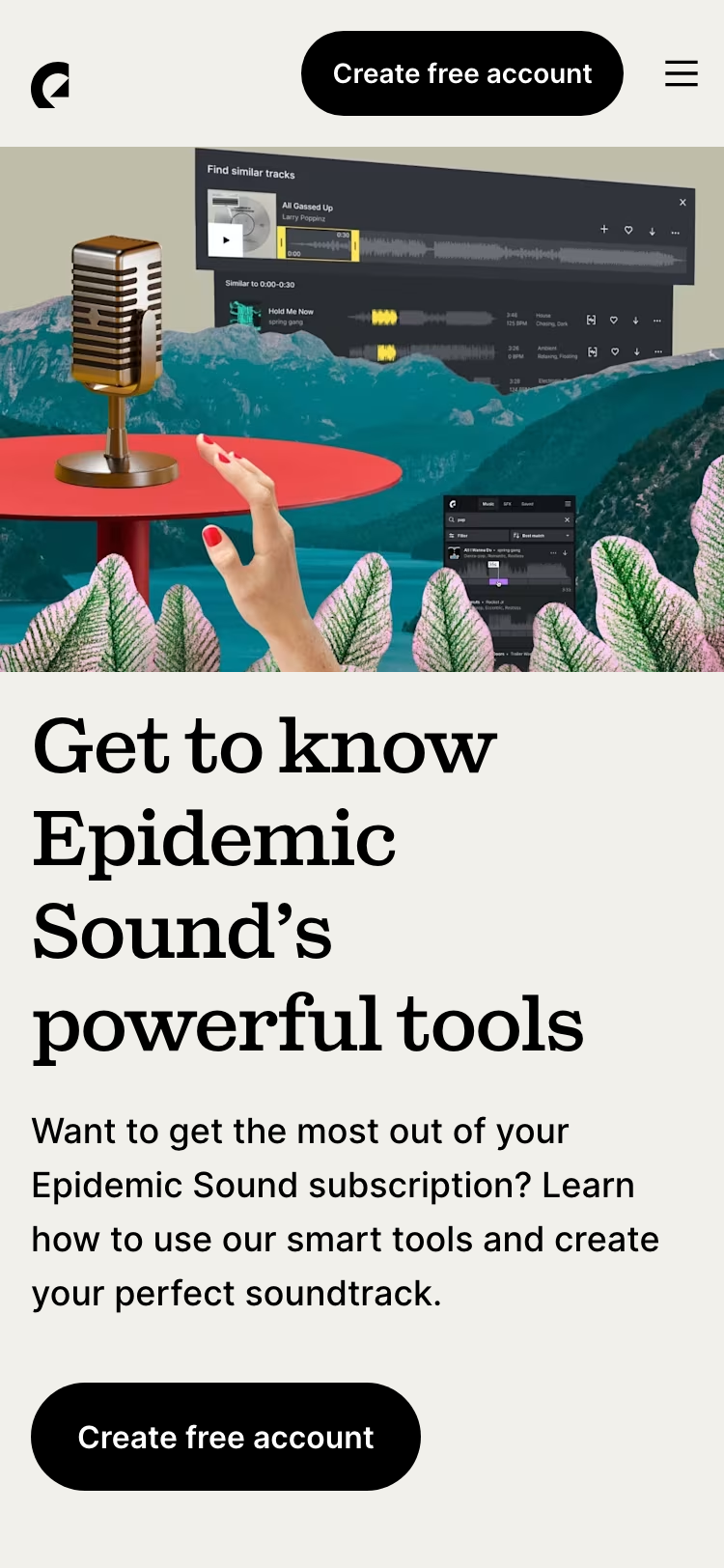 Epidemic Sound · Features - mobile