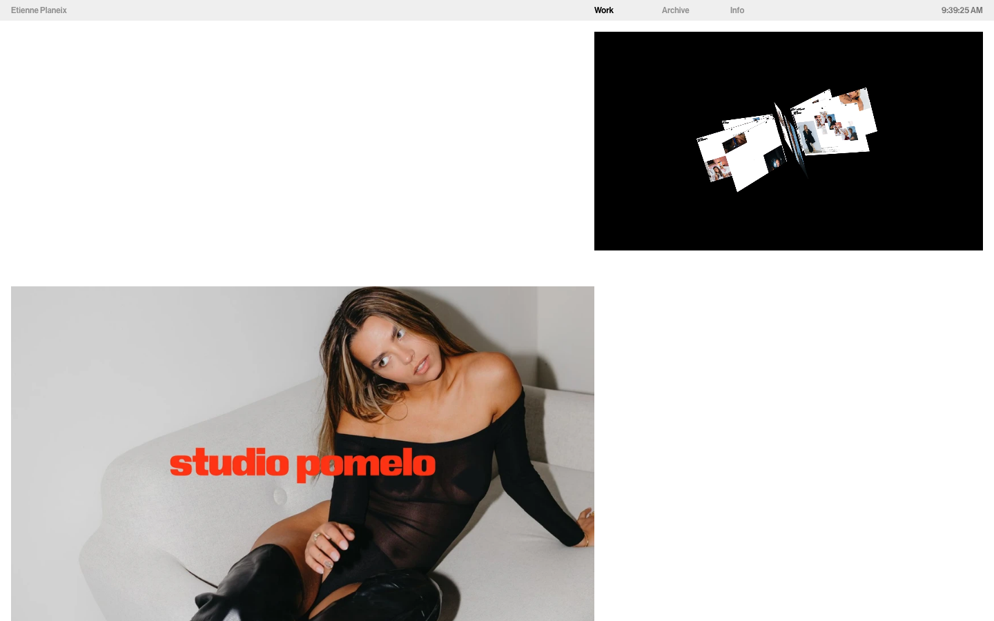 The layout prioritizes a clean, typographic presentation. Large, bold typography dominates, with a stark black background emphasizing the visual weight of the content. The overall feel is precise and deliberate. · portfolio design, typography showcase, creative studio, visual display, modern portfolio, design archive, editorial design