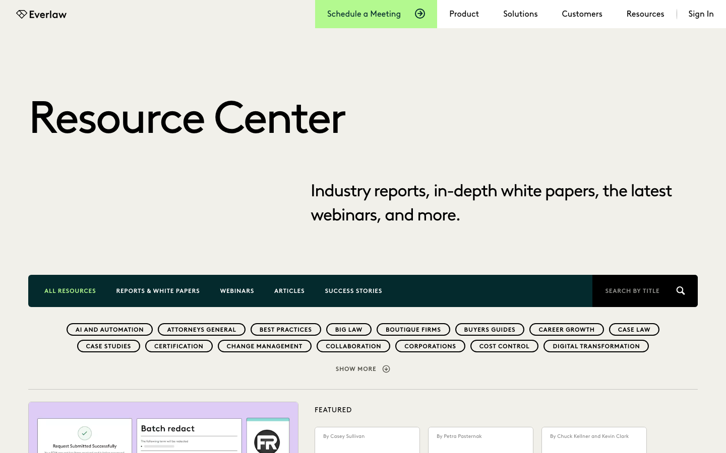 The page uses a clean, spacious layout with ample white space and a restrained color palette. Typography is clean and legible, prioritizing clarity and functionality. The overall mood is professional and trustworthy. · legal tech, ediscovery, litigation software, legal platform, law firm software, investigation software, everlaw, legal technology