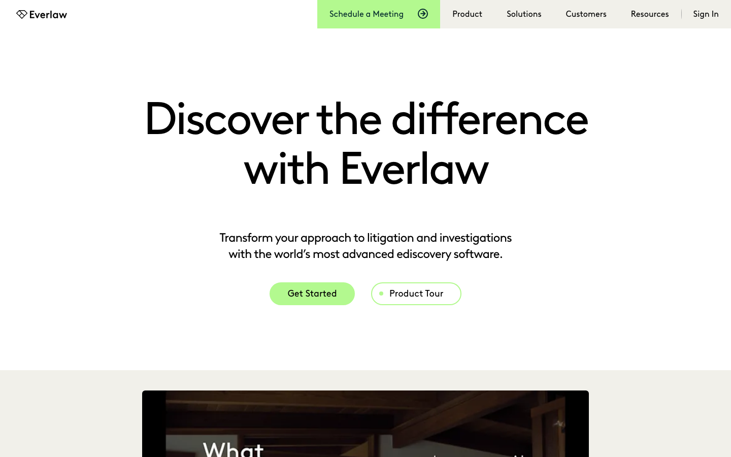 The page uses a clean, spacious layout with ample white space and a restrained color palette. Typography is clean and legible, prioritizing clarity and functionality. The overall mood is professional and trustworthy. · legal tech, ediscovery, litigation software, legal platform, law firm software, investigation software, everlaw, legal technology
