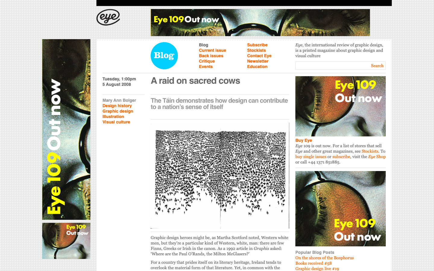 The layout prioritizes a clean, grid-based structure with a clear hierarchy of information. Typography is crisp and legible, with ample white space contributing to a sense of calm professionalism. The overall feel is sophisticated and authoritative, reflecting a focus on thoughtful design and curated content. · design magazine, graphic design, typography, editorial design, layout, magazine website, creative agency, design publication