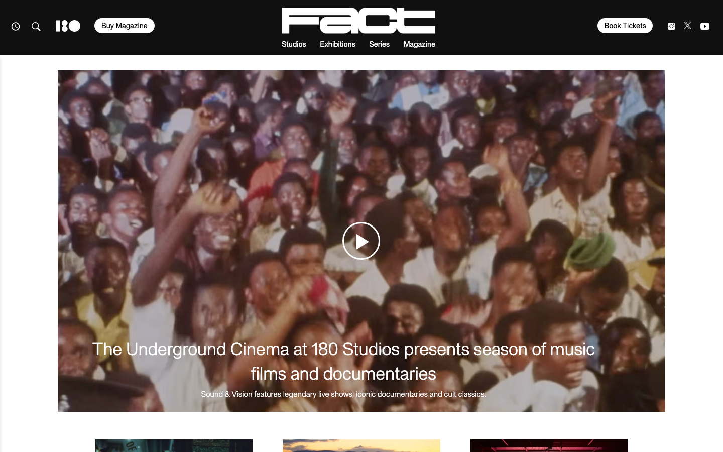 Factmag - The page prioritizes a powerful visual impact with a large, evocative image. Typography is clean and functional, supporting the image without competing for attention. The overall feel is authoritative and direct.  ·  music journalism, fact magazine, concert photography, black and white, cultural review, audio-visual, underground cinema
