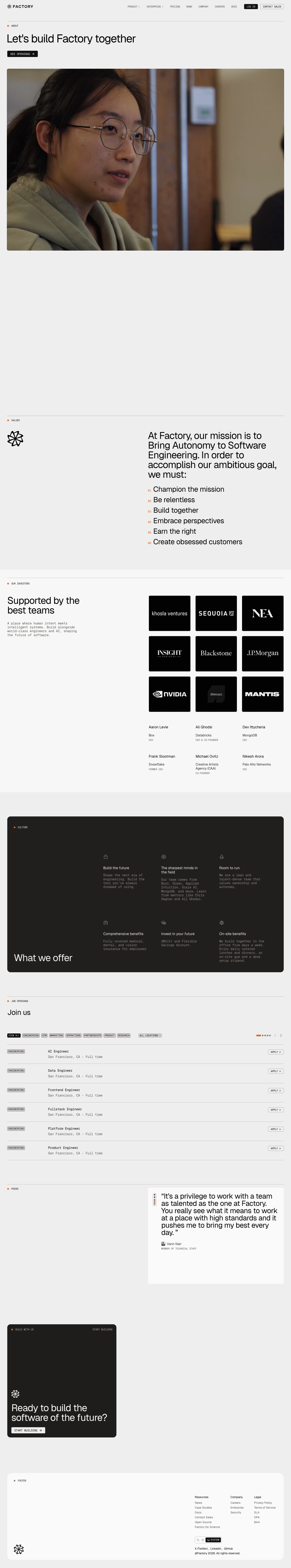Factory — About - full page scroll