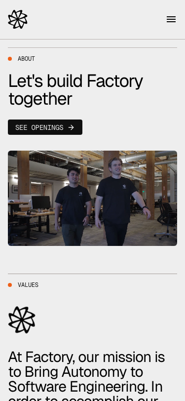 Factory — About - mobile