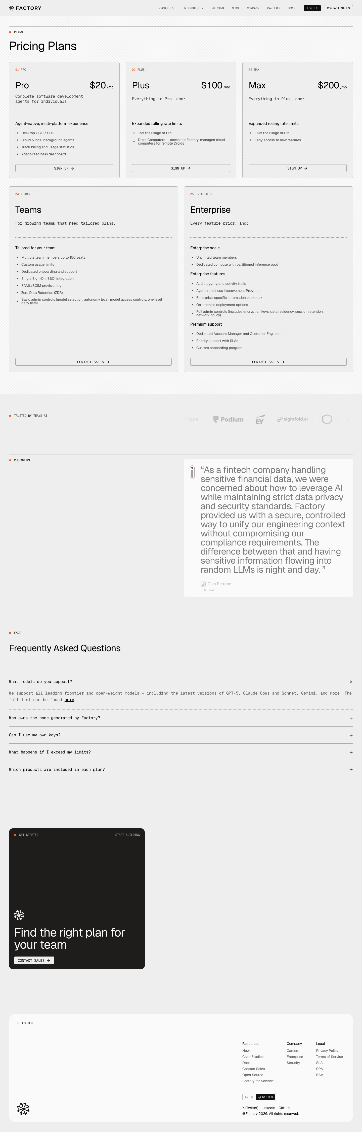 Factory — Pricing - full page scroll