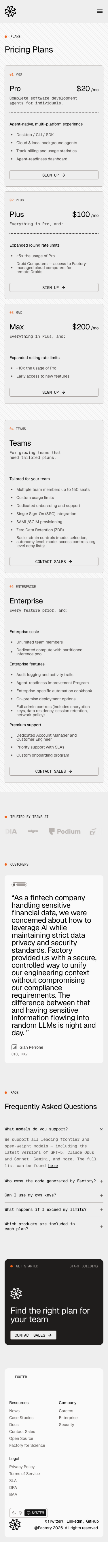 Factory — Pricing - mobile full page