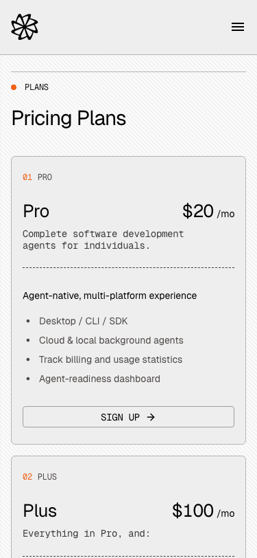 Factory — Pricing - mobile