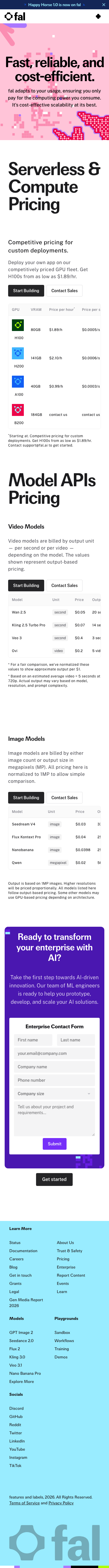 Fal — Pricing - mobile full page