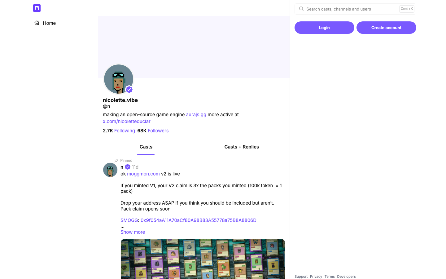 The page uses a stark, dark color palette with a prominent hero section featuring a mobile app mockup. The layout is split, with the left side showcasing a preview and the right offering signup options. Typography is clean and functional, emphasizing clarity. · dark saas, minimalist landing page, app preview, split screen, technical design, modern signup, dark mode ui, farcaster website