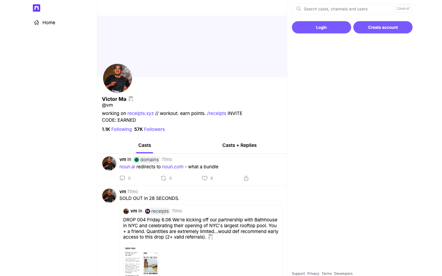 The page uses a stark, dark color palette with a prominent hero section featuring a mobile app mockup. The layout is split, with the left side showcasing a preview and the right offering signup options. Typography is clean and functional, emphasizing clarity.  ·  dark saas, minimalist landing page, app preview, split screen, technical design, modern signup, dark mode ui, farcaster website