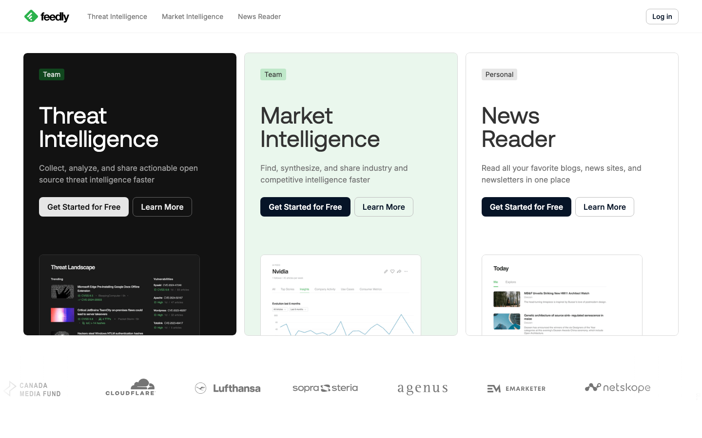 Feedly - The page uses a clean, spacious layout with a focus on clear typography and subtle color variations. The overall feel is professional and efficient, prioritizing information delivery over visual embellishment.  ·  saas dashboard, news aggregator, information hub, productivity tools, minimalist design, dark theme, feed reader