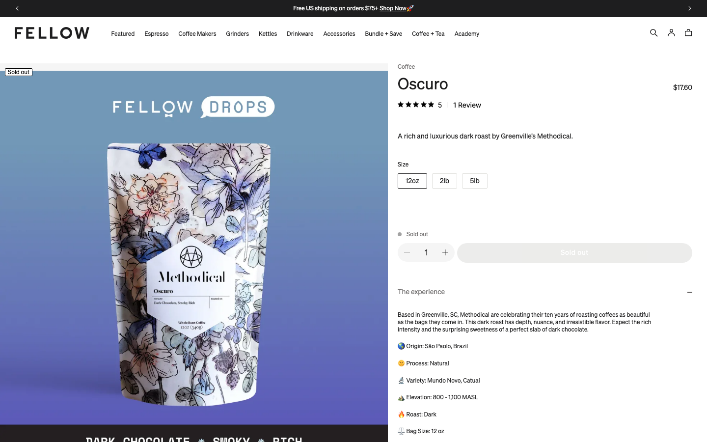The page uses a soft, muted color palette and ample negative space to highlight the product. Typography is clean and understated, prioritizing clarity over ornamentation. The overall feel is refined and approachable.  ·  coffee kettle, kitchenware, minimalist design, gift for mom, fellow products, home goods, muted colors, product showcase