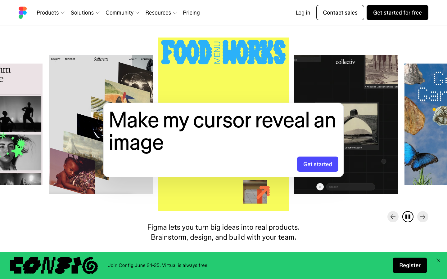 The layout prioritizes visual hierarchy through a grid of diverse content blocks. Clean typography and ample white space create a sense of clarity and professionalism, emphasizing the platform's design-centric nature. · design tool, ui design, figma showcase, design platform, collaborative design, visual design, interface design