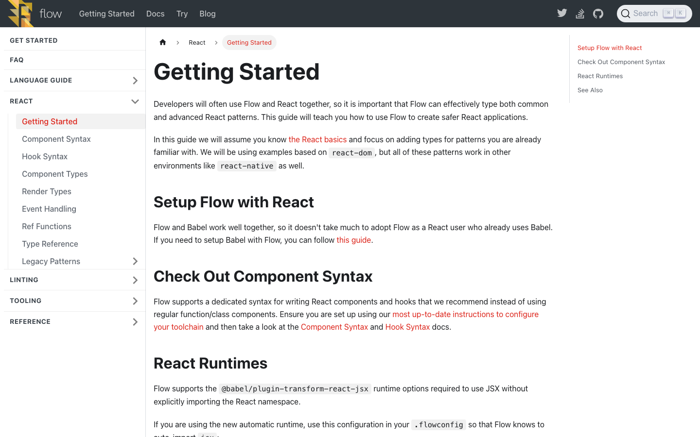 The design prioritizes clarity and functionality through a stark contrast of dark and light, emphasizing typography and a clean layout. The limited color palette and precise spacing create a sense of focused professionalism.  ·  javascript type checker, developer tools, static analysis, code quality, dark theme, technical website, minimalist design, code editor, flow.org, typescript