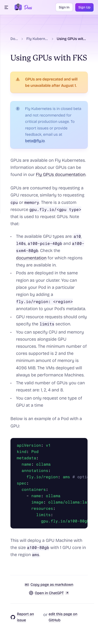 Fly — Docs - mobile full page