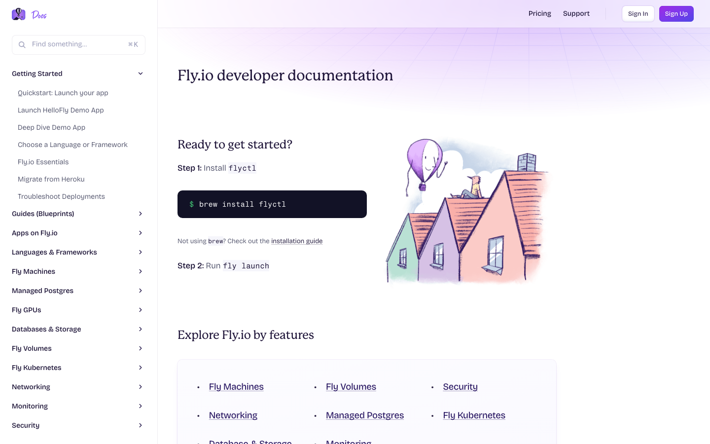 The hero image is a whimsical illustration that establishes a lighthearted and approachable tone. The layout utilizes a bento grid to present various elements, creating visual interest and a sense of playful exploration. · developer tools, saas landing page, illustration hero, playful design, bento layout, tech website, colorful design, startup website