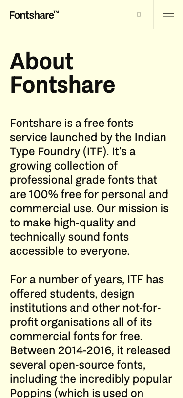 Fontshare — About - mobile full page