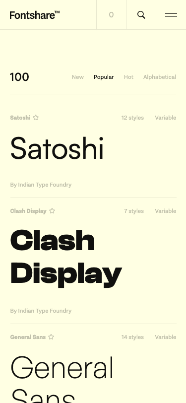 Fontshare — Changelog - mobile