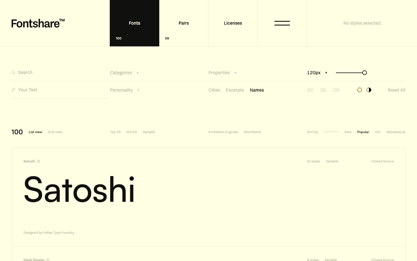 Fontshare — Features - full page scroll