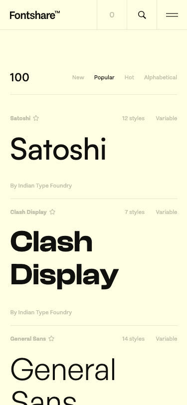 Fontshare — Features - mobile