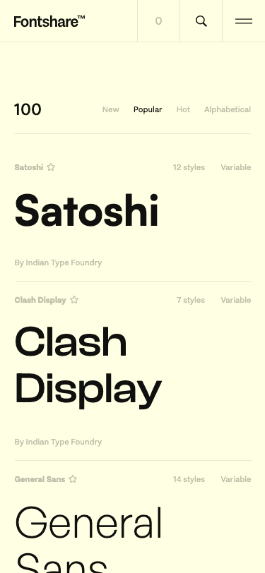 Fontshare — Pricing - mobile full page