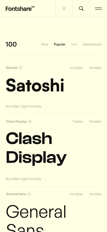 Fontshare — Features - mobile