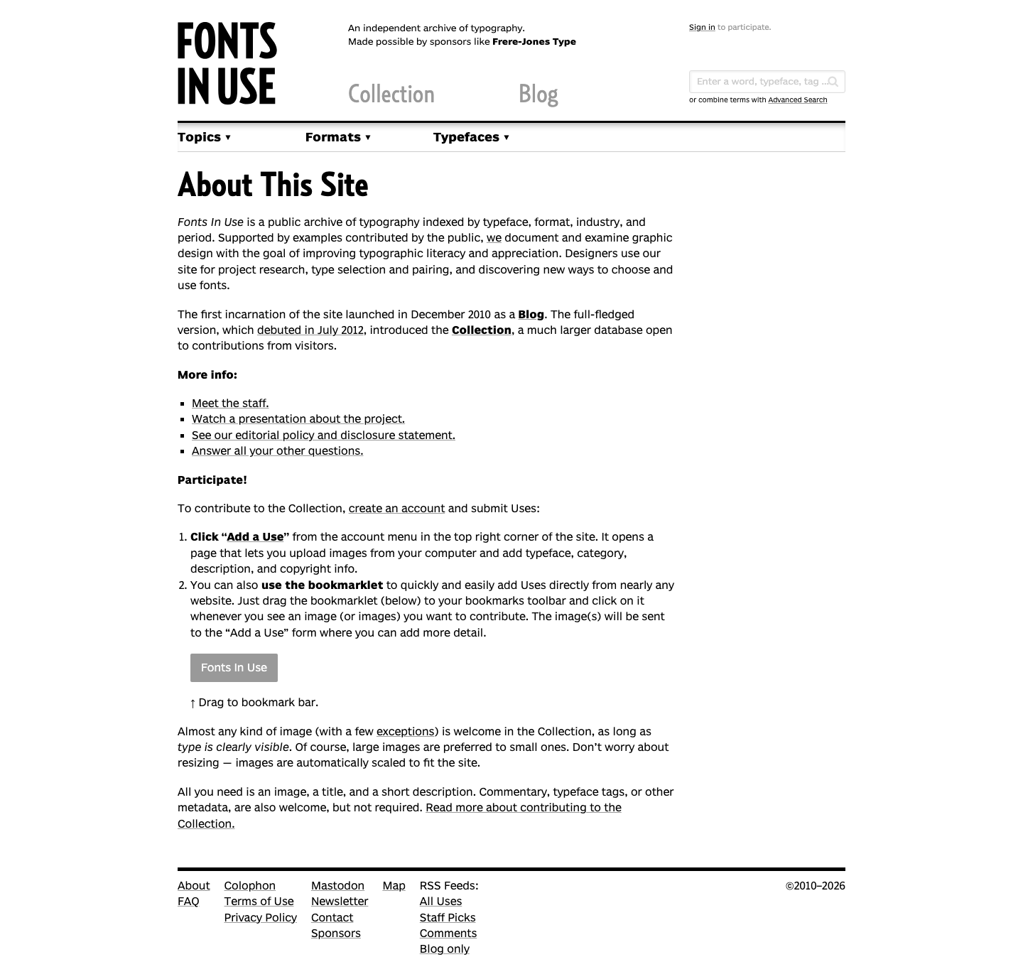Fontsinuse — About - full page scroll