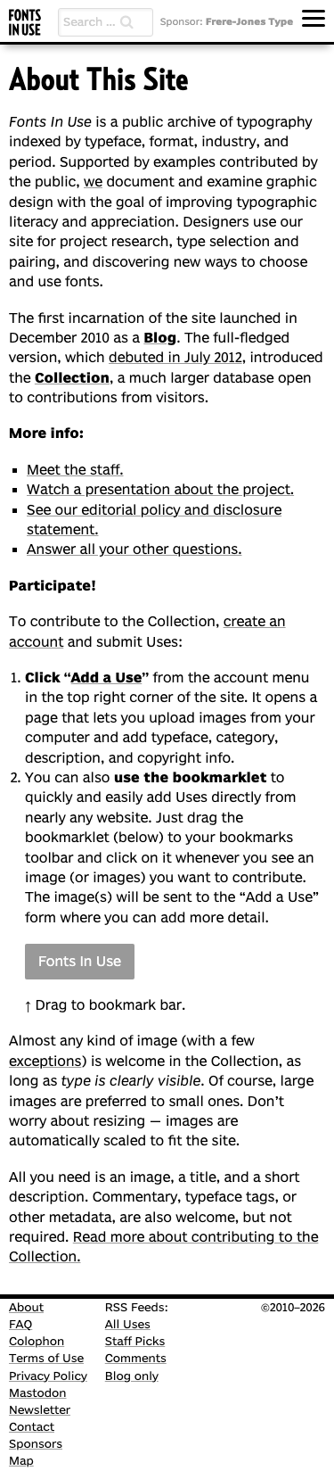 Fontsinuse — About - mobile full page