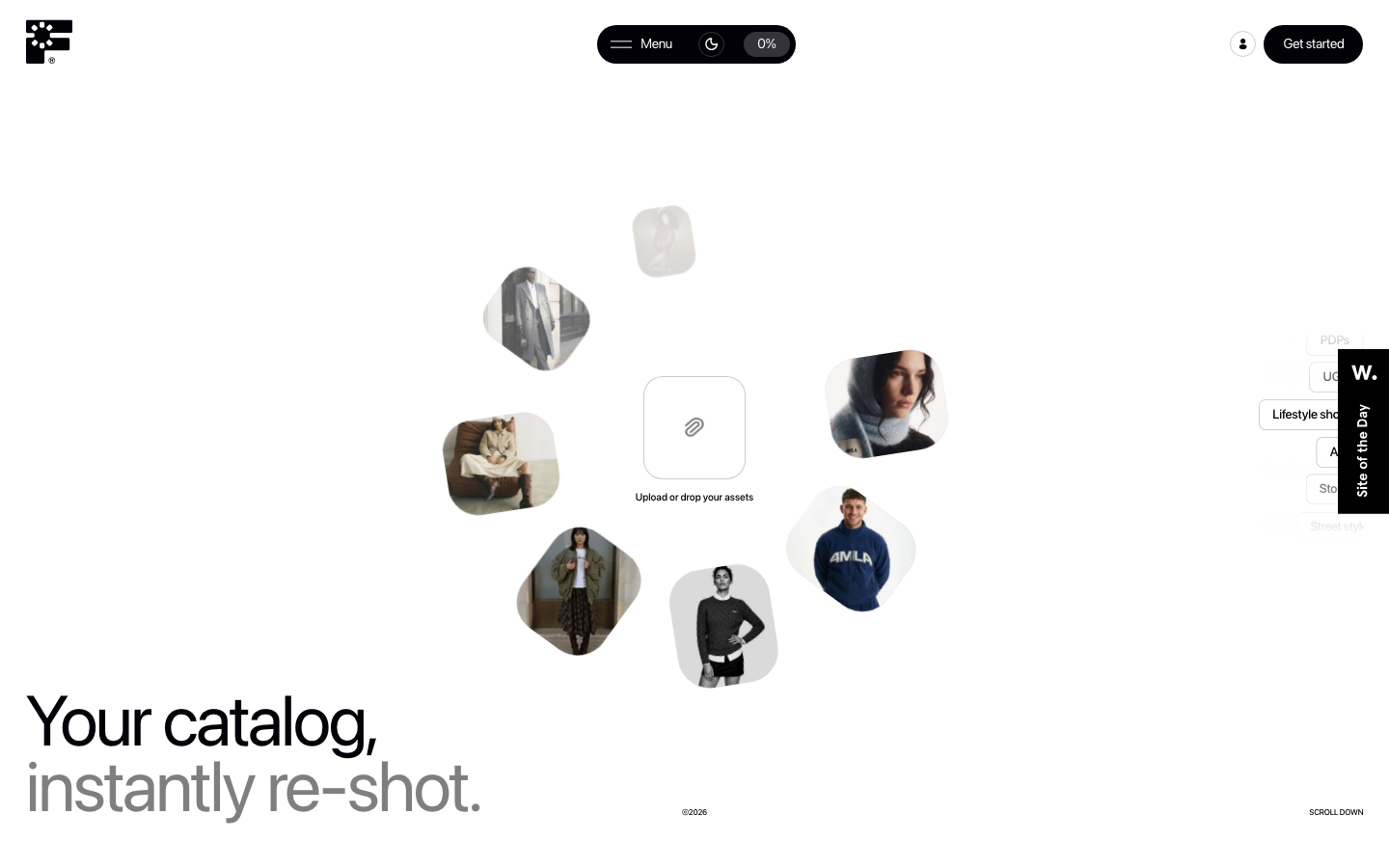 Generate professional product shots, lifestyle images, and videos instantly with AI. Transform your catalog with on-brand visual assets in seconds. · minimalism, editorial, ai, developer-tools, agency, logo-cloud, bento-grid, hero-with-cta
