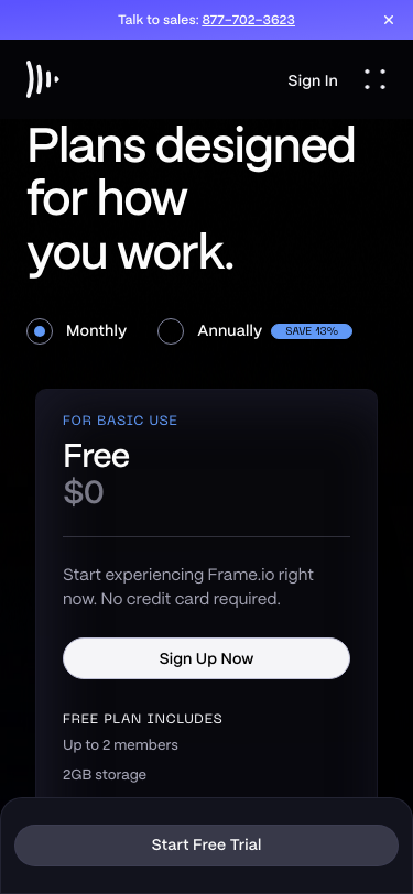 Frame — Pricing - mobile