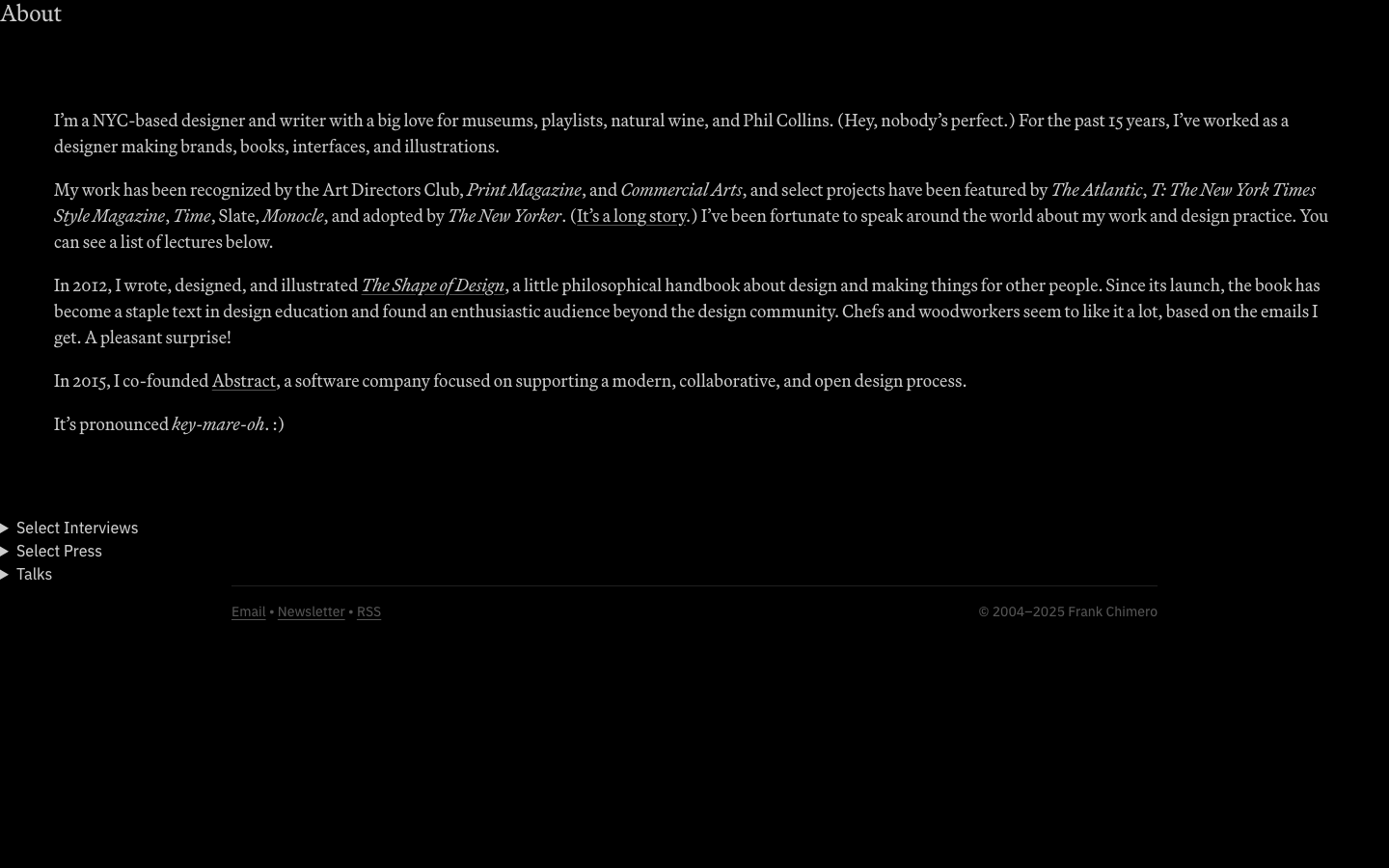 Frankchimero — About - full page scroll